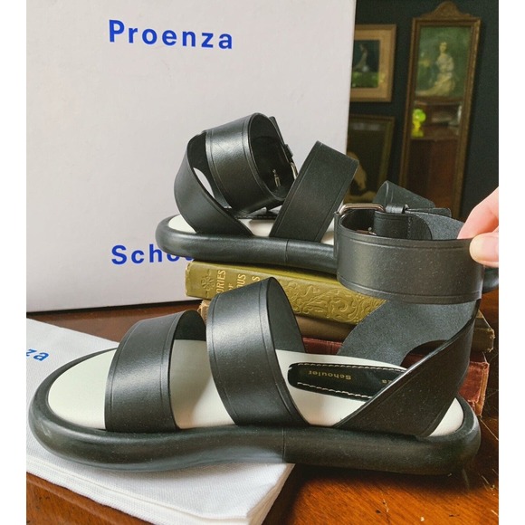 Proenza Schouler Shoes - Proenza Schouler Sandals Black Leather Pipe Size 36 Chunky Flat Buckle 695 MSRP